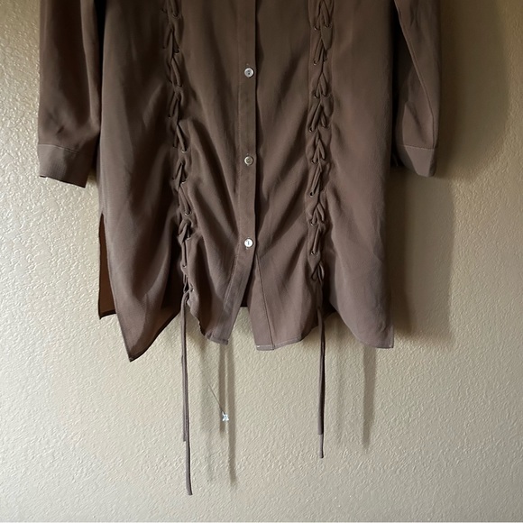 boohoo Tan Lace Up Shirt Dress - US Size 6 - Picture 4 of 8